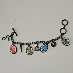Harry Potter Black Charm Bracelet with Colorful Pendants